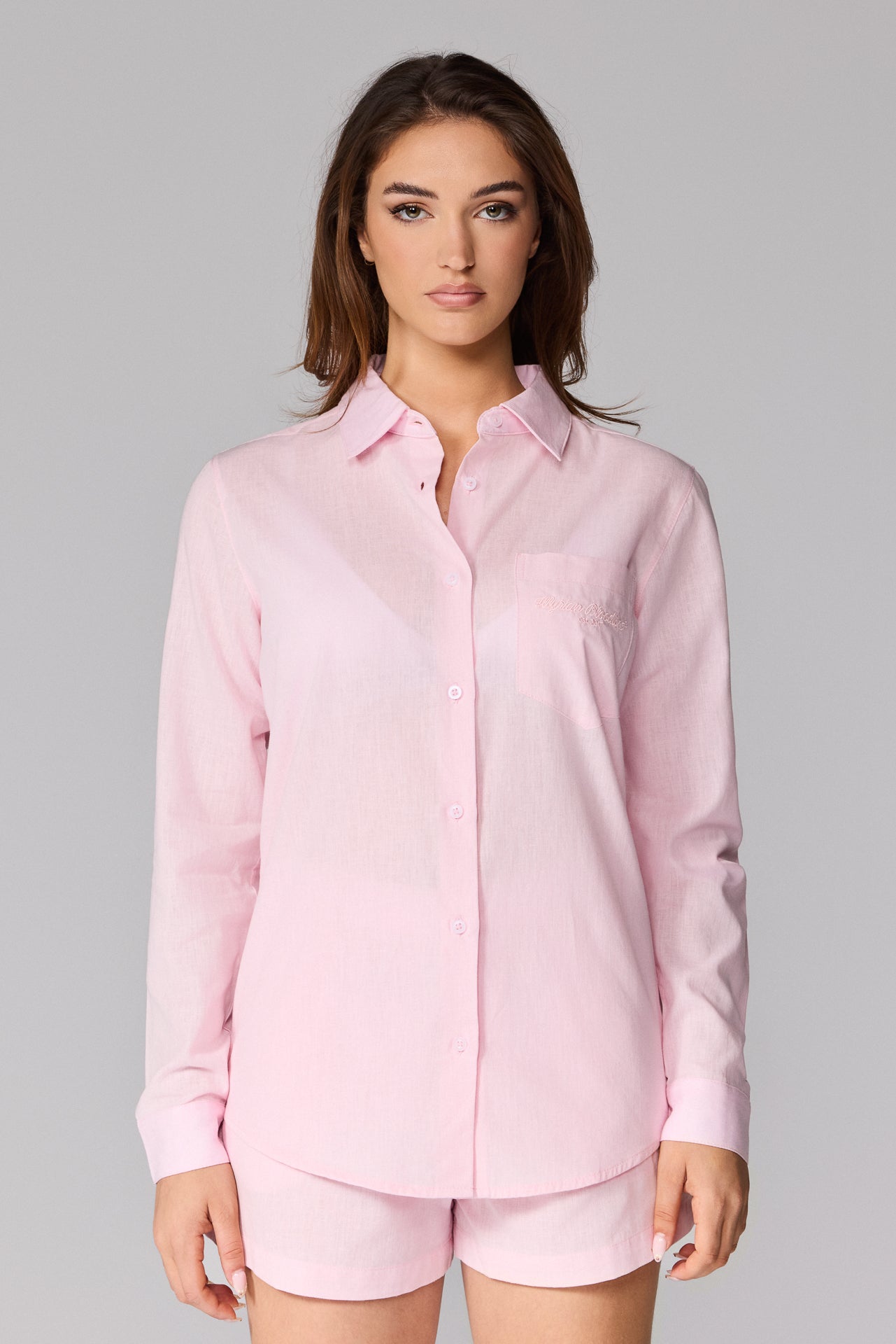 Women's Linen Long Sleeve Shirt - Pink