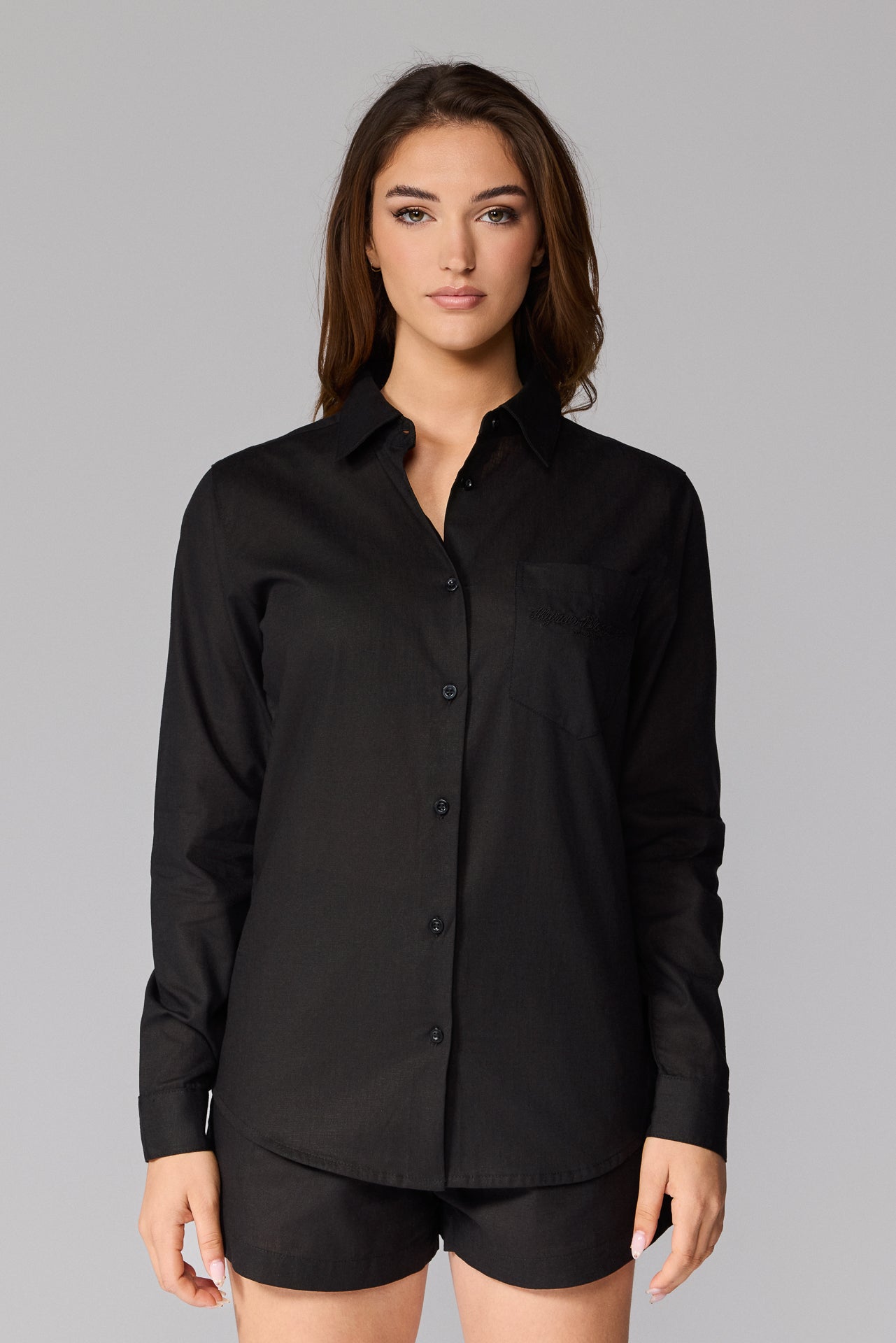 images Women's Linen Long Sleeve Shirt - Black - Image 1