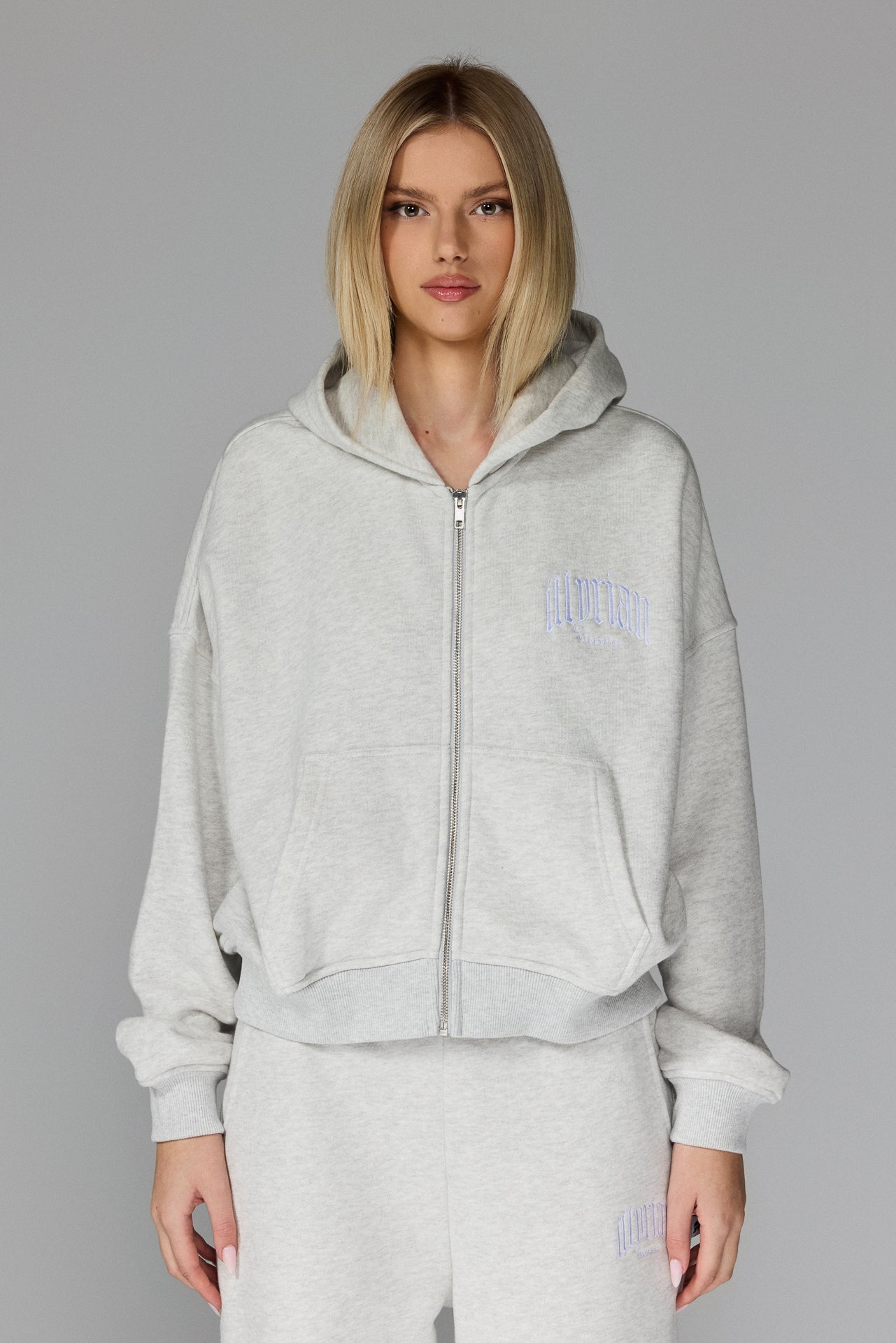 images Women's Classical Zipped Hoodie - Grey Melange - Image 1